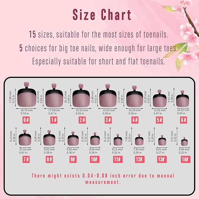 NOVO OVO Halloween Black French Tip Toe Nail Tips Press on, Soft Gel Toenail Extension, BERRY PINK Square Round Pre-applied Tip Primer & Base Coat, Full Cover Matte Nails for DIY x 15 Sizes 360Pcs