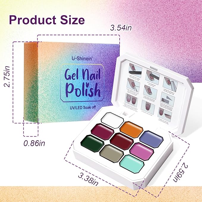 Gradient Gel Nail Set, 9 Colors Ombre Gel Nail Polish with 6 Aurora Multi-Purpose Brushes for Pigment Pat Nails French Manicure Nail DIY Painting Soak Off UV T Vintage Jewelry