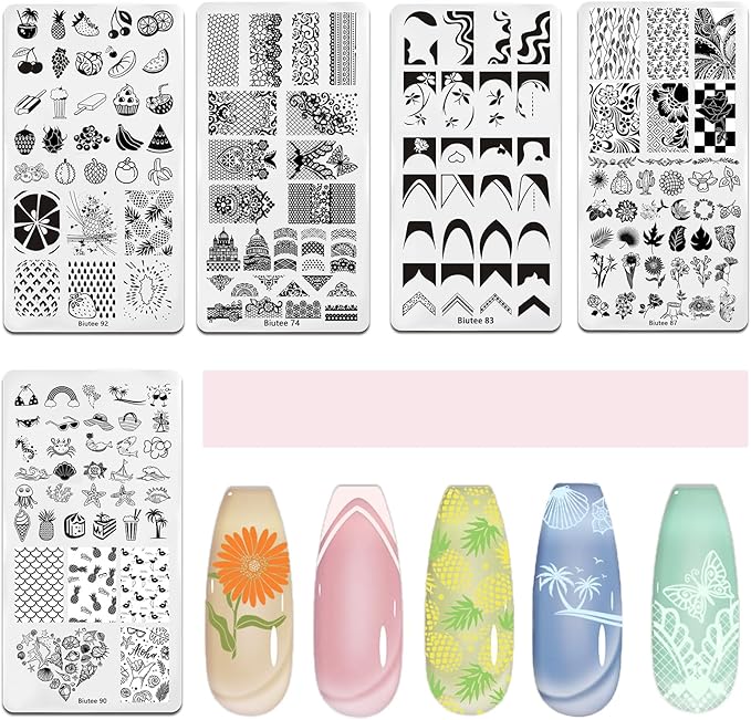 Biutee Nail Art Stamping Plates Set 10PCS French Line Stamp Templates, Nail Stamping Kit with Silicone Nail Stamper for DIY Print Manicure Salon Design Gift In Home