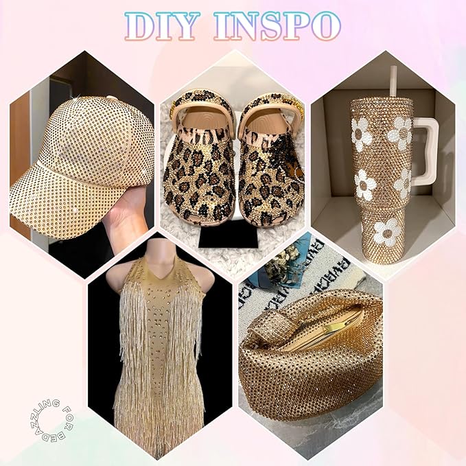 25000Pcs Champagne Rhinestones for Bedazzling with B7000 Jewelry Glue, Non Hotfix Flatback Gems, Crystal Resin Rhinestones for Crafting Crafts Clothing Tumblers Mugs Shoes Fabric Decor Nail Art