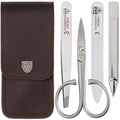 3 Swords Germany - brand quality 3 piece stainless steel INOX manicure pedicure grooming kit set for professional finger & toe nail care scissors file tweezers genuine leather case in gift box (03874)