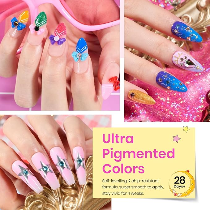 Beetles Gel Nail Polish Set - 20 Colors Pink White Black Yellow Red Glitter UV Led Gel Polish Kit with Nail Stickers Nail Rhinestones 3Pcs Base Top Coat Gift for Women Girls