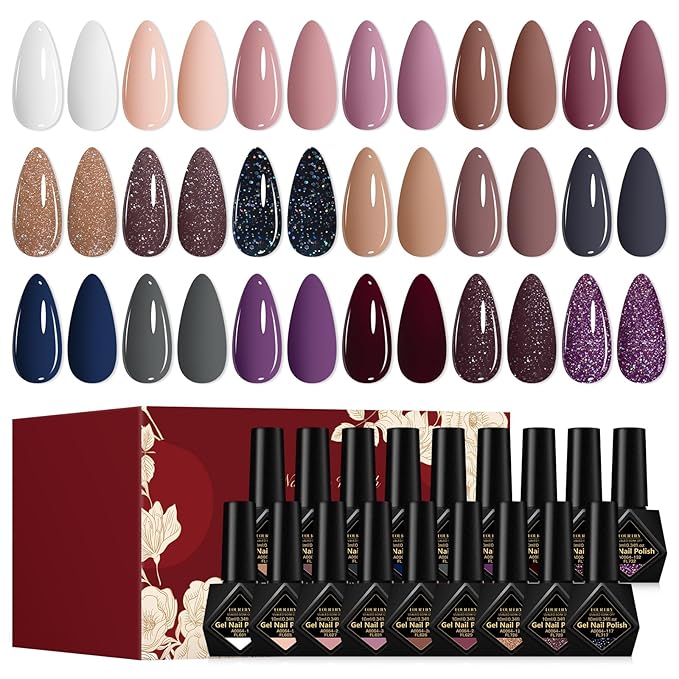 Gel Nail Polish Kit- Long Lasting 18 Trendy Colors Nail Polish, Quick Dry Soak Off UV/LED Lamp Gel for Home & Salon, Women & Teens
