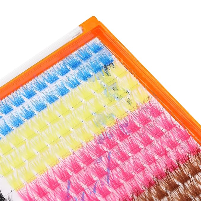 28Rows,wholesale Pack Mixed Black and Colorful Wide Stem Cluster Eyelashes Kit 2 in 1 Bond&Seal+ 1pcs Tweezer Grafting D Curl Individual False Eyelashes Home DIY Eye Lash(Color-C10-12-14-16-18MM MIX)