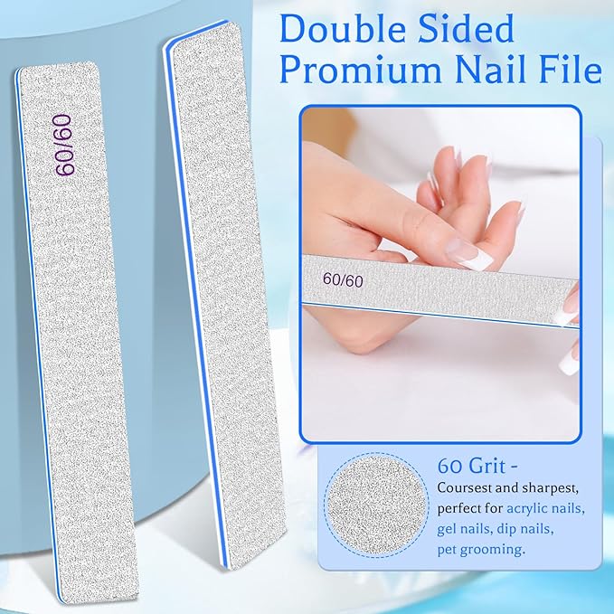 Nail Files 25pcs-Nail File 60/60 Grit for Acrylic Nails,Super Rough Nail Files Emery Boards for Artificial Nails, Fake Nails, Professional Double Sided Jumbo Zebra Nail File