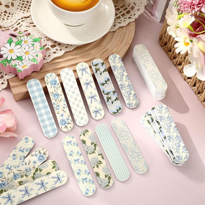 AnyDesign 50 Pcs Spring Nail Files Double-Sided Emery Board Manicure Tools Blue Hydrangea Flower Floral Bow Fingernails Shaping Buffing Smoothing Filers for Girl Women Gift Supplies