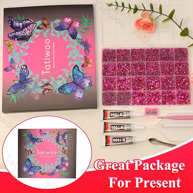 20000Pcs Hot Pink Flatback Jelly Resin Rhinestones for Bedazzling, Mix Sizes Crystal Rhinestones Gems, Hot Pink Gems Bedazzling for Crafting for DIY Face Makeup Crafts Tumblers