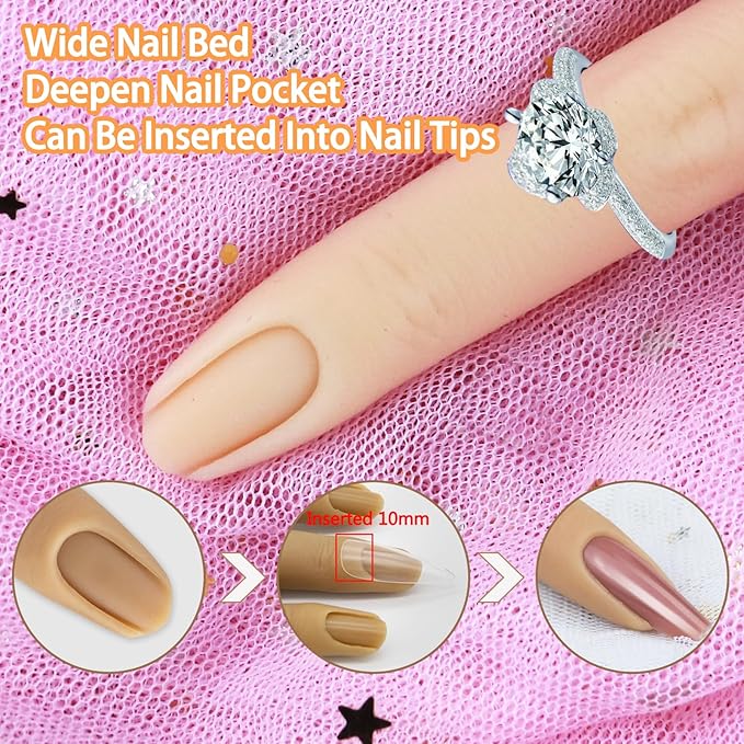 Silicone Practice Fingers for Acrylic Nails, Bendable Silicone Fake Finger to Practice Fake Nails, Soft Nail Training Finger Flexible Practice Nail Finger Hand for DIY Nails(Color 1)