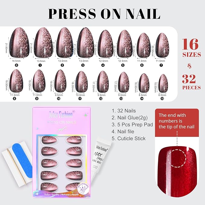 Cat Eye Press on Nails Short, Jofay Fashion Soft Gel Fake Nails, Purple-Green Color-changing Shimmer Cat Eyes Nails, Reusable & Glossy Acrylic False Nails, Glue on Nails Kit Stick on Nails for Women