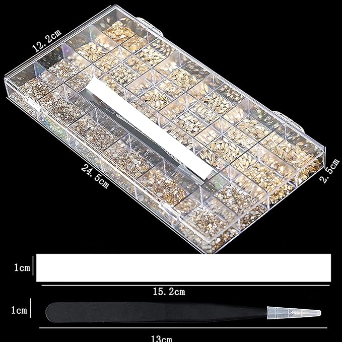 4880Pcs Champagne Rhinestones for Nails, Gold Crystal Nail Rhinestones Round Beads Flatback Glass Gems Stones, Multi Shapes 3D Nail Crystals for Nail Art DIY Crafts Clothes Shoes Jewelry