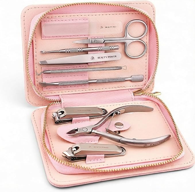 9 in 1 Professional Manicure Pedicure Set - Stainless Steel Nail Clippers, Nano File, Cuticle Nipper, Scissors, Tweezers, Travel PU Leather Case for Men & Women - Valentine's Gift Idea