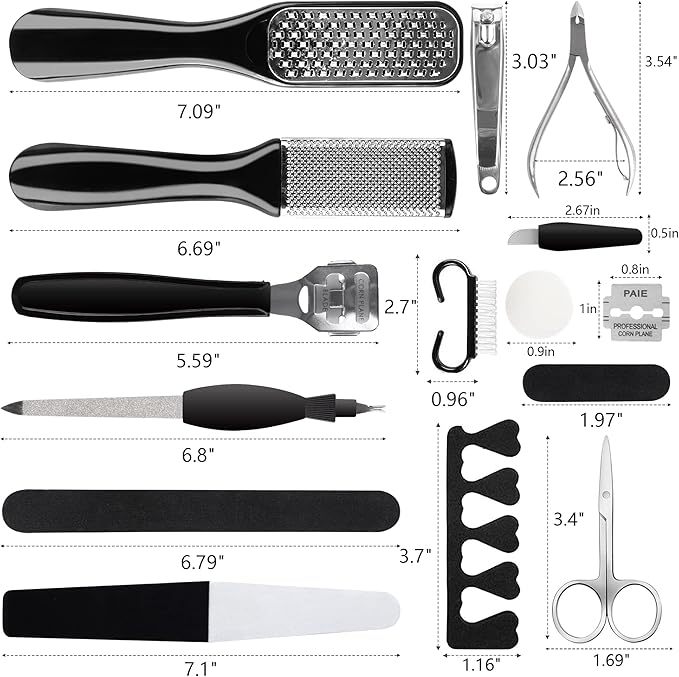 Professional Manicure and Pedicure Tool Kit Professional Exfoliation Foot File Set for Women and Men at Home Or Travel Or Salon to Foot Care (BlackB-30PCS)