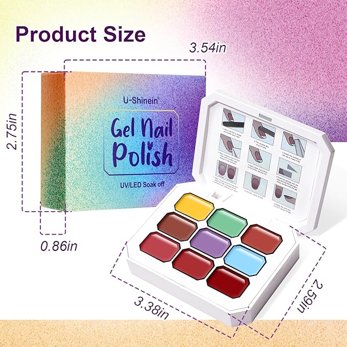 Gradient Painting Gel Set, 9 Colors Ombre Gel Nail Polish with 6 Aurora Multi-Purpose Brushes for Ombre Nails Aura Nails French Manicure Soak Off UV A Moroccan Bazaar