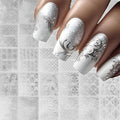 30 Sheets Silvery Stickers 3D Self-Adhesive Lace Nail Decals Retro Flower Designs Nail Supplies Acrylic Nail Decoration DIY Nails Art Accessories for Women