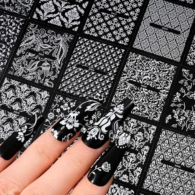30 Sheets White Art Stickers Decals 3D Self-Adhesive LaceNail Decals Retro Flower Designs Nail Supplies Summer Nail Decoration DIY Nails Accessories for Women