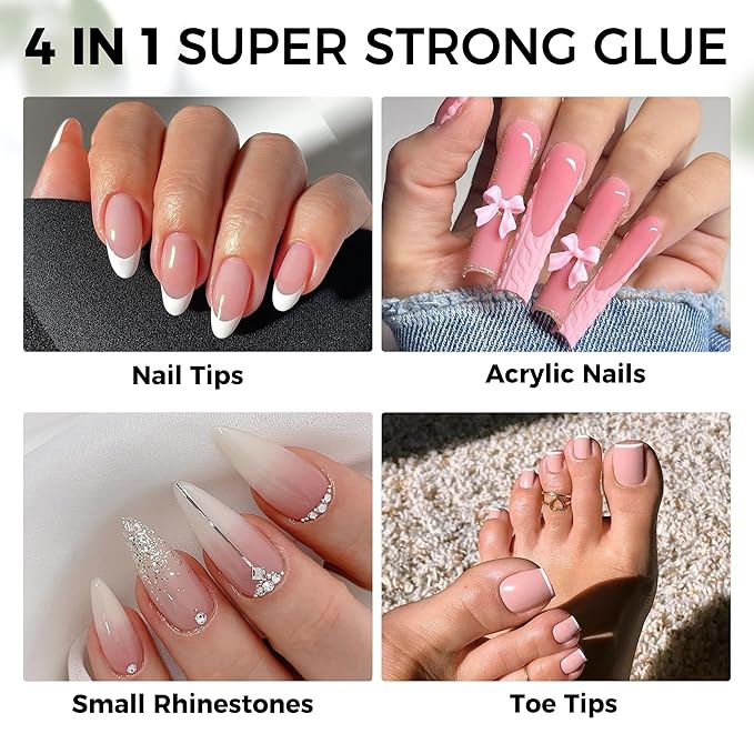 40ml Super Strong Nail Glue Soft Solid Gel Nail Glue for Press Ons Acrylic Nails, Mess Free, Lamp Curing Needed, Durable & Long-Lasting