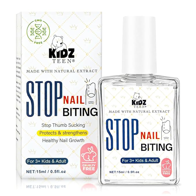 Nail Biting Treatment for Kids & Adults Clear Nail Polish for Nail Biting Prevention, Nail Strengthener & Growth, All-in-One Nail Care Solution, Thumb Sucking Deterrent for Nails 15 ml 0.5 oz