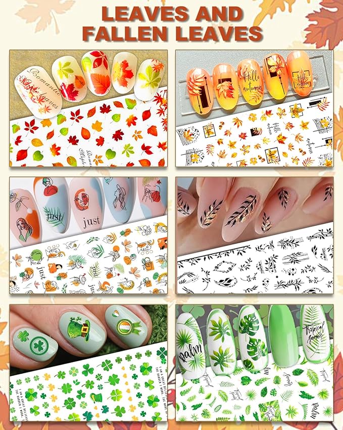 30 Sheets All Holiday Nail Art Stickers, Variety Pack Seasonal Nail Decals, Self-Adhesive Colorful Design for Daisy Flowers Butterflies Star Halloween Christmas