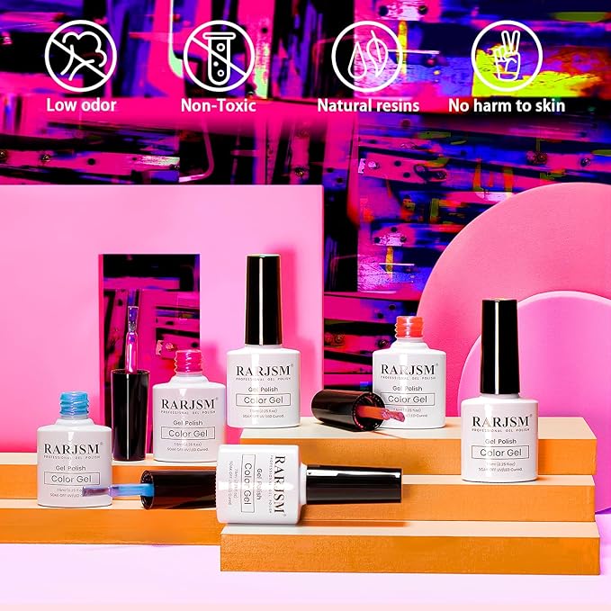 RARJSM Pearl Gel Nail Polish Set Neon Green Blue Yellow Orange Red Pink Rainbow 6 Bright Colors Iridescent Mermaid Shell Glitter Polish Shimmer Multichrome Swirl Thread Effect Curing Requires