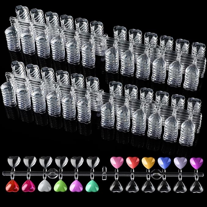 Maitys 480 Tips Heart False Nail Display Tips Clear Nail Color Display Chart Card Sticks with Adhesive Sticker for Bottles Colorful Polish DIY Training Practicing Displaying