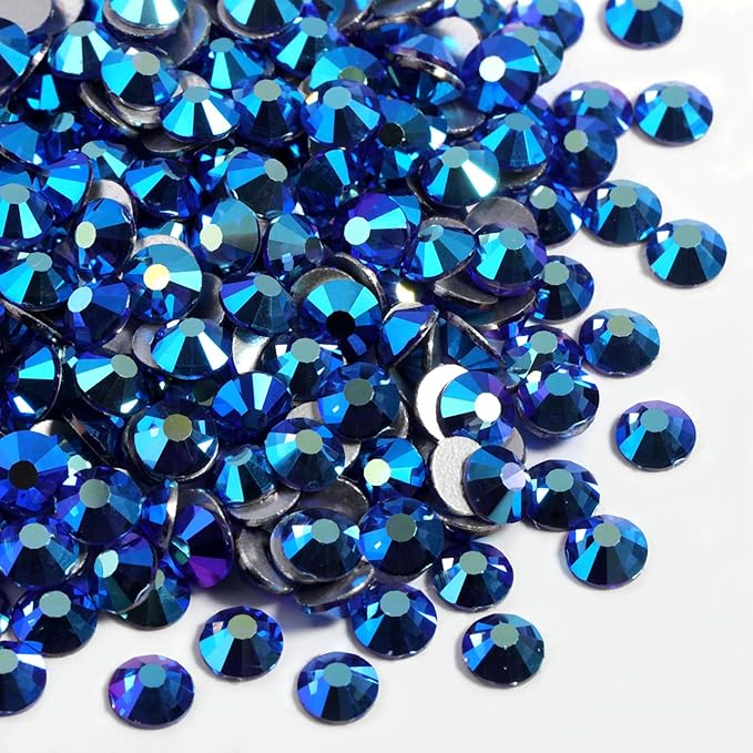 Beadsland 1440pcs Flat Back Crystal Rhinestones Round Gems for Nail Art and Craft Glue Fix, Sapphire AB, SS20,4.6-4.8mm