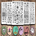 5 Pcs Nail Stamping Plate Halloween Theme Stamp Plates Skull Ghost Witch Pumpkin Image Nail Stamper Plate Art Design Stamp Kit Snake Spider Bat Print Manicure Template Set Festival Stencil Tools
