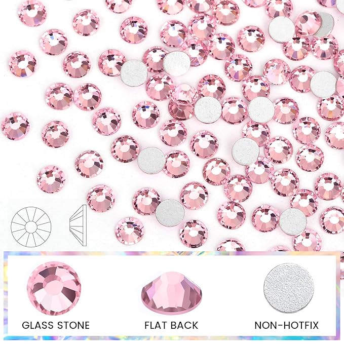 Novani 1440 Pieces Rhinestones, Flatback Crystal Gemstones Glass Rhinestones for Crafts Makeup Nail Art and DIY Decorations, Pink Rhinestone(SS16, 4mm)
