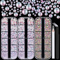 4000PCS Flatback Rhinestones and Half Round Pearls Kit #36, Multi Size Glass AB Crystals, Plastic Flat Back Pink Mermaid Dome Bead with Pickup Pencil and Tweezer for Nail Art