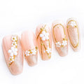 Sun&Beam Nails Handmade Press On Nail Medium Long Coffin Ballerina Pink Flower Plum Blossom Fake Tip 3D Design Art Charms Cute with Storage Box 10 Pcs (#010 XS)