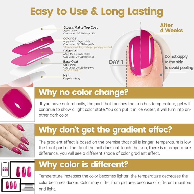 YTD Likomey Color Changing Gel Nail Polish,15ml Hot Pink To Berry Red Mood Temperature Change Colors Ombre Thermal Salon Home Fall Winter Manicure UV Nail Varnish,WB211