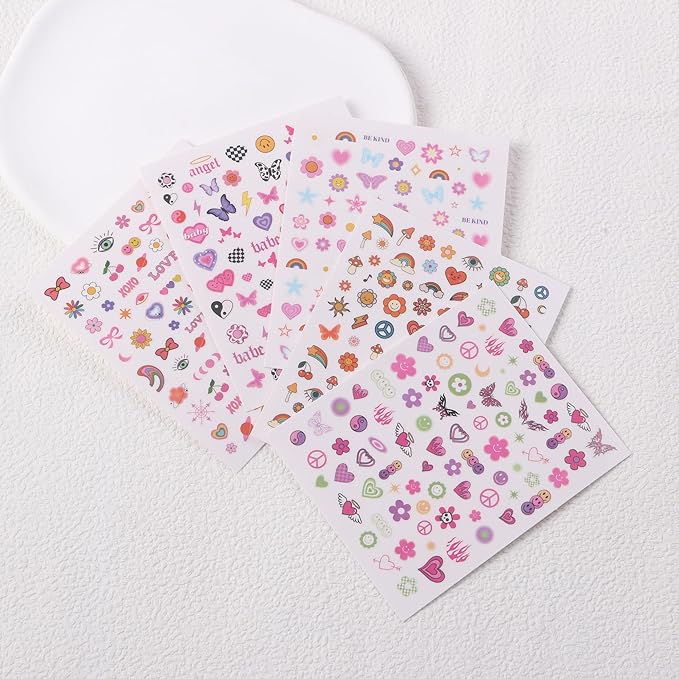Impressed 5 Sheets Luxury Nail Art Stickers 500+ Gold Customized Nail Decals for Fake Nail Design and Salon Nails Accessories (Y2K)