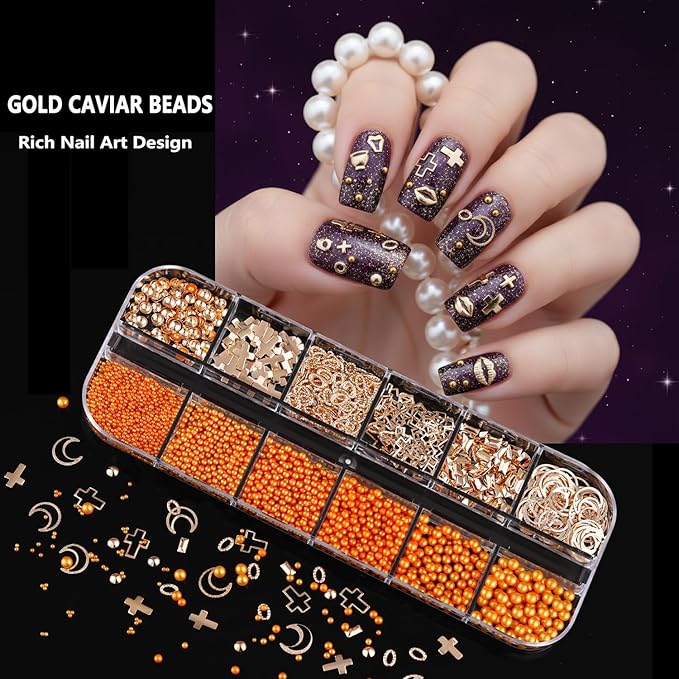 8 Boxes Nail Charms Set, with Gold Nail Charms and Gold Nail Gems, Nail Pearls Resin Rhinestones for Bedazzling &Nail Art Tools, 3D Cross Nail Charms Heart Gold Charms for Nails Art Supplies Kit