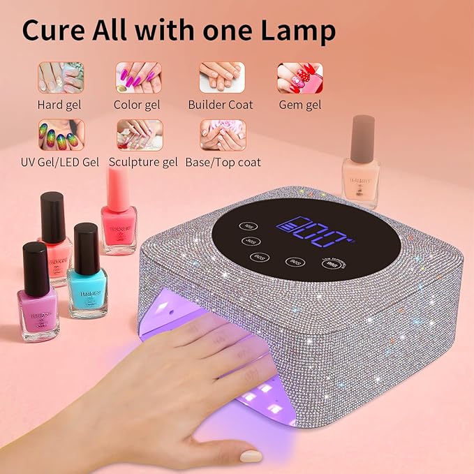 Cordless UV LED Nail Lamp,72W Rechargeable UV Light for Gel Nails with 5 Timer Setting Quick Dry Curing Lamp with Display Auto Sensor for Salon & Home(AB Diamond)