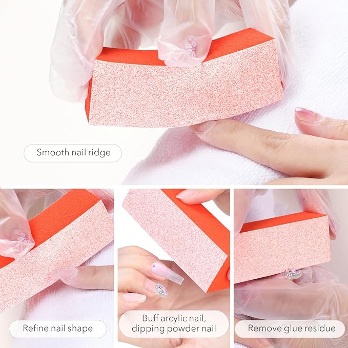 Nail Buffer Block, Coarse Grit 80/80/100, 3.5" Long, 3 Way Buff for Acrylic Nail Gel Polish Nail, Pedicure, Manicure 10 Count, Orange
