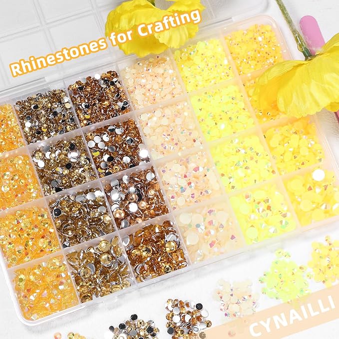 18000 Pcs 3D Yellow Jelly Rhinestones for Crafting, Bedazzled Gems for Nails Art, Flatback Jelly Resin Rhinestones, 3-6 mm Gems for Crafts Nails Eyes Makeup DIY Crafts Supplies