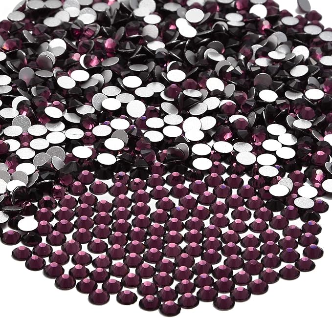 NCB 3000pcs Flatback Round Glass Nail Art Rhinestones Crystal for DIY Making Accessories Shoes, Clothes, Face Art, Bags, Manicure (Amethyst, SS5 3000pcs)