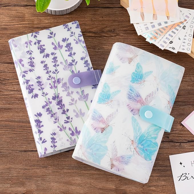 2PCS 240 Slots Flower Butterfly Nail Art Sticker Storage Books Purple Blue Wisteria Organizer Binders Transparent Collecting Album Photo DIY for Notebooks Diary Journal Planner