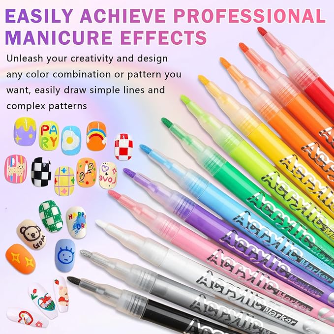 12 Colors Nail Art Pens Set, Nail Art Markers Polish Pens for Painting Nails, Acrylic Paint Drawing Painting Dotting Markers Pen Quick Drying Nail Art Design Manicure Tools