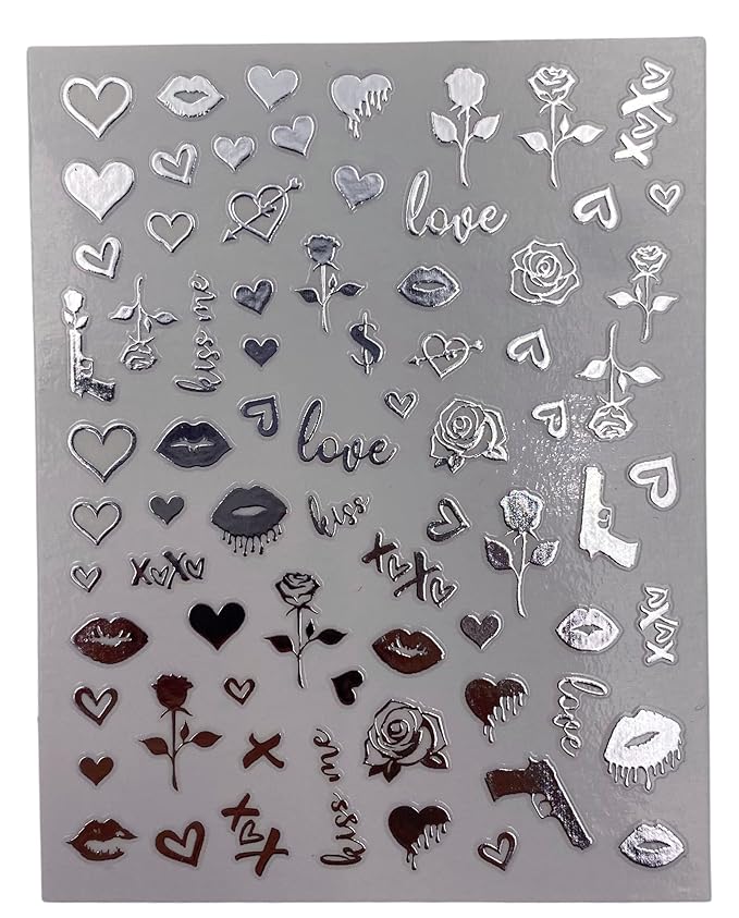 Impressed 5 Sheets Luxury Nail Art Stickers 500+ Silver Customized Nail Decals for Fake Nail Charm Design Decoration and Salon Nails Accessories (Urban Silver)