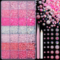 22000 Pcs Pink Flatback Pearls and Rhinestones Bedazzling Kit, Resin Rhinestones Gems for Crafting, Mixed Size Half Pearls Gems for Nails Face Eyes Makeup Bottles Shoes DIY Crafts