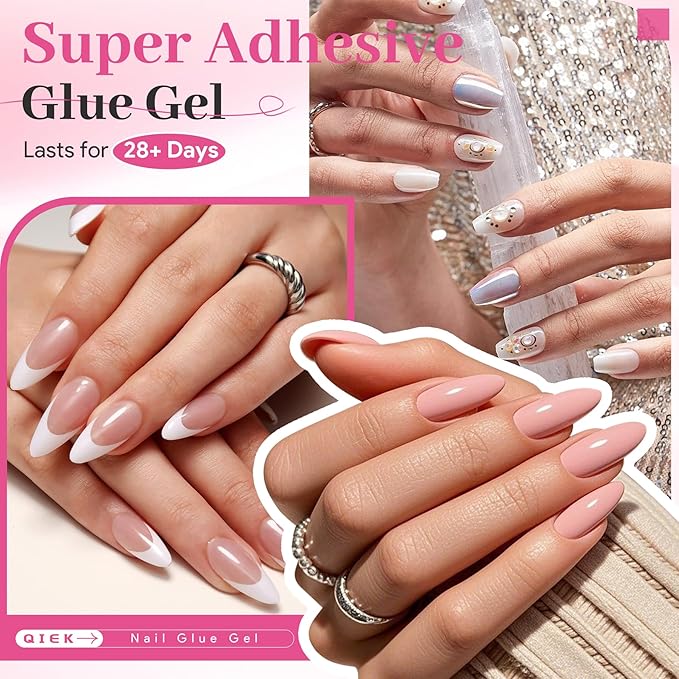 Strong Nail Glue for Press Ons 2Pcs*10g/0.35oz. Semi Solid Gel Adhesive No UV Lamp Needed 10s Quick Dry Acrylic Glue for Fake Nails Extensions Long Lasting Waterproof Bond for Manicure Home DIY