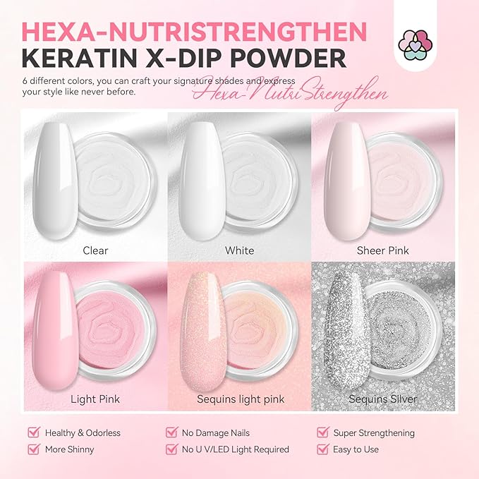 SAVILAND Dip Powder Nail Kit with Drill: 6 Color Winter Dip Nails Powder Starter Kit Pink Nude Glitter Clear with Liquid Set Base Top Activator French Manicure Beginner DIY Home Christmas Gift