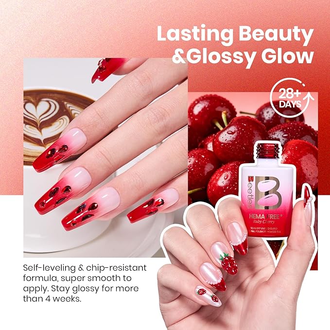 Beetles Ruby Cherry Jelly Red Gel Nail Polish - 15ML Neutral Jelly Red Sheer Gel Nail Polish Translucent Effect Soak Off UV LED French Nail Art Salon DIY Manicure Gift for Women