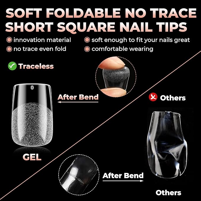 UNA GELLA Nail Tips Short Square, Pre-buff Matte Gel Nails Tips Short Square Nail Tips 120pcs Clear Full Cover False Fake Nails for Nail Extensions DIY Home Salon 12 Sizes for Women