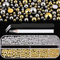 Belleboost Flat Back Pearls Kits, Flatback Half Round Silver Gold Pearls for Bedazzling with Pickup Pencil and Tweezers for Crafting Home DIY and Professional Nail Art, Face Makeup and Craft