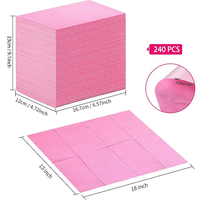 Gusnilo Nail Art Table Mat - Disposable Nail Paper Towels (250PCS) - Pink Waterproof 3-Ply Nail Art Paper 13" X 18" Pads for Nail Table Decoration Kit, Nail Art Accessories