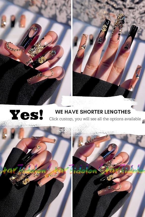 HAND-PAINTED White Press Ons Neon Small Press on Nails Long French Press on Nails Coffin Medium Short Nail art Fake Nail Art Kit with 7g Glue on Nails Handmade Almond Square Nails (Large, J7)
