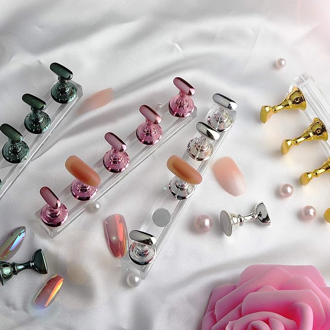 JUSTOTRY 2 Sets Pink Nail Stand for Press on Nails Display, Magnetic Fake Nails Holder for Painting Nails Practices, Beginner Acrylic Nail Art Kit Accessories, Nail Salon Equipment and Decor