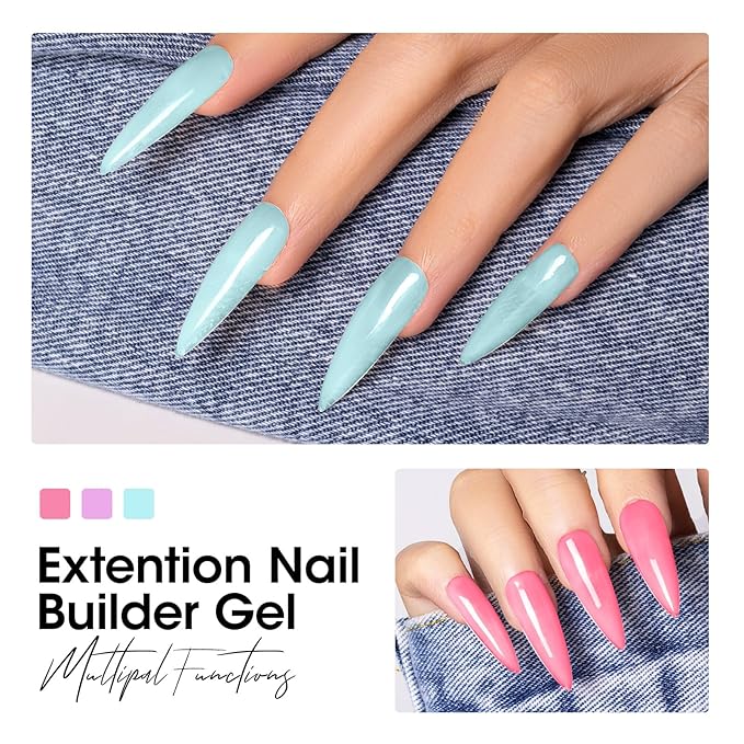 Gellen Builder Gel Kit - Nail Extension Kit with 4 Pastel Colors: Rose, Red, Violet, Blue, Green - Hard Gel Nail Builder, 15ml