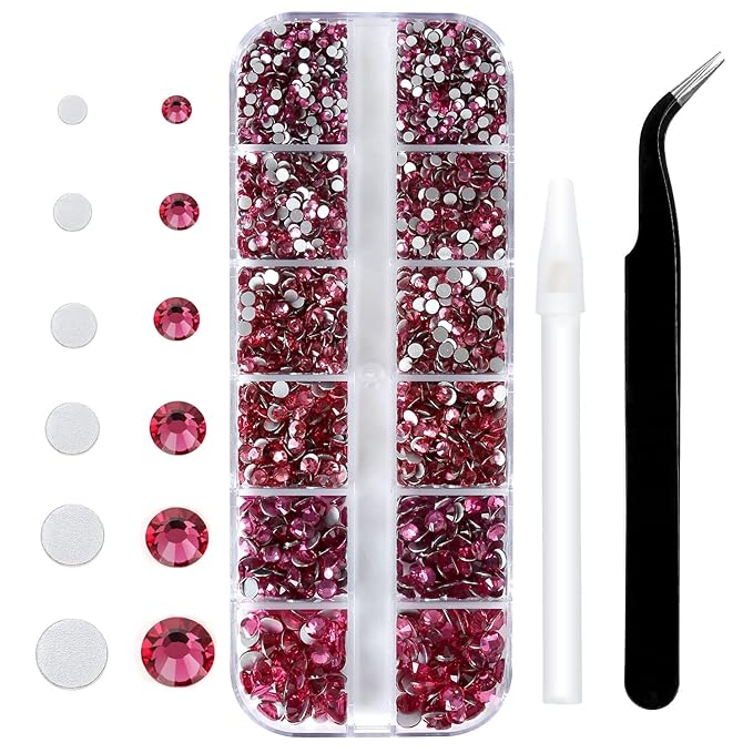 4240Pcs Flatback Rose Rhinestones Glass Crystal Diamonds for Nail Art Face Jewels Sparkly Round with Tweezers and Picking Pen (SS6~SS20 Set)
